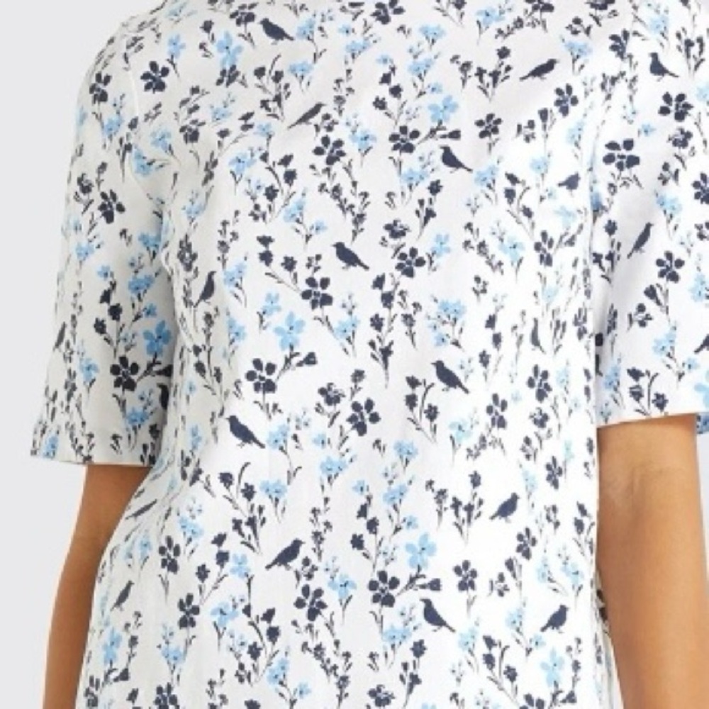 NWT Draper James Printed Denim Popover Top in Magnolia White Short Sleeve Top